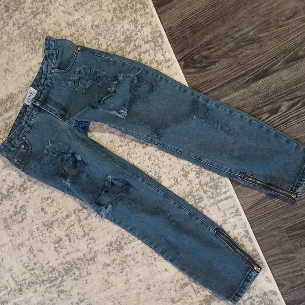 🔥🔥🔥One Teaspoon trashed Free Birds jeans ankle indigo blue 28